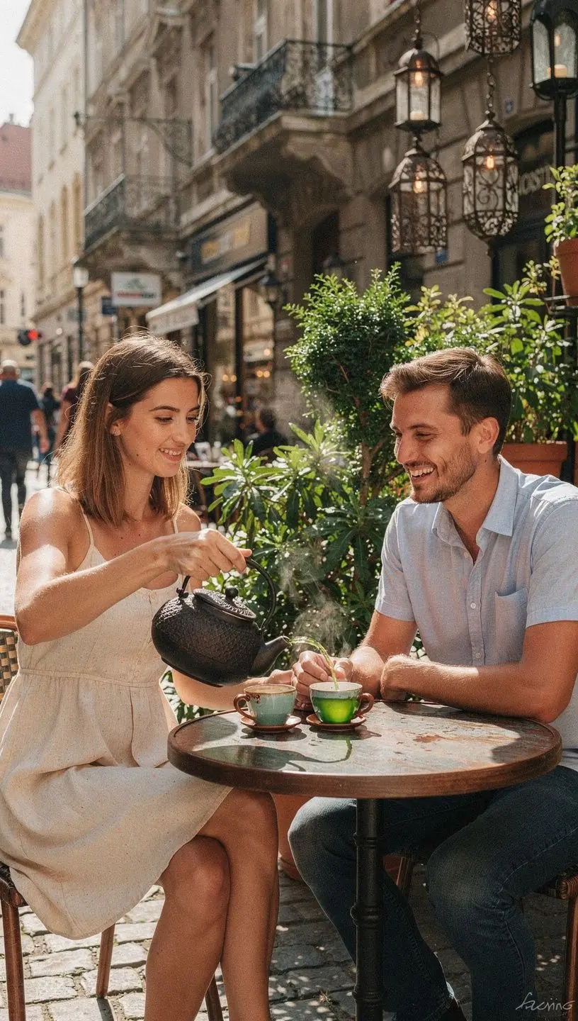 Bancha zöld tea, környezetbarát csomagolásban, a bolt polcán.